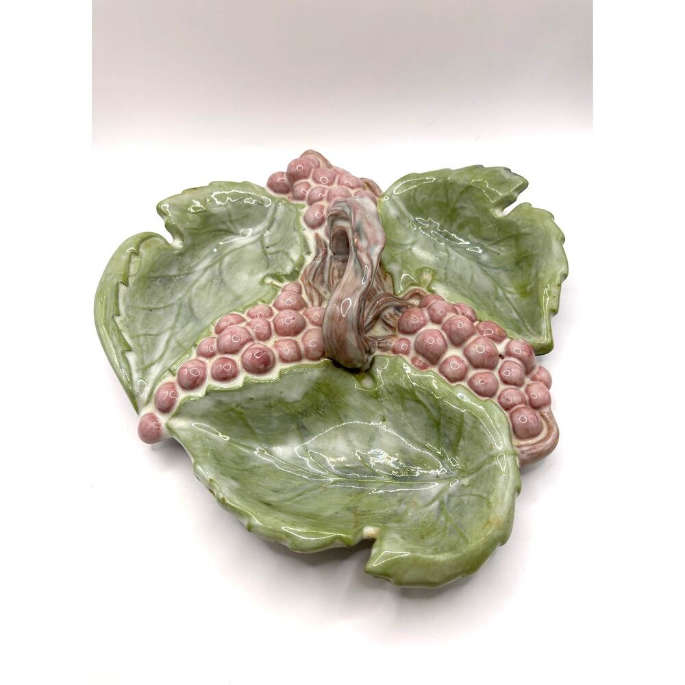 Vintage Arnels Grapes Vines Leaves Ceramic Serving Dish with Handle Hand Painted